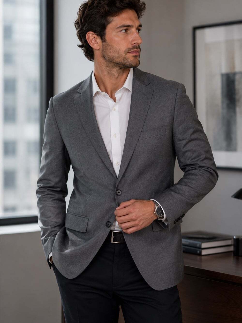 Calvin Klein Men's Grey Slim Fit Blazer Jacket Medium Professional Career Office